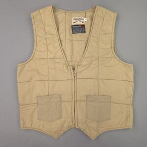Vtg Cabela's Vest Mens 42 Beige Quilted Thinsulate Insulated Zip Hunting Outdoor